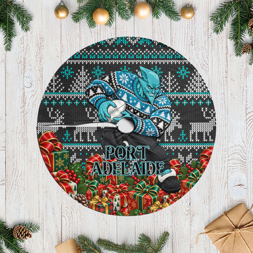 Port Adelaide Football Christmas Tree Skirt Australian Football Mascot - Ugly Xmas Pattern Festive