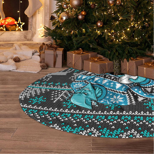 Port Adelaide Football Christmas Tree Skirt Australian Football Mascot - Ugly Xmas Pattern Festive