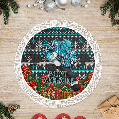 Port Adelaide Football Christmas Tree Skirt Australian Football Mascot - Ugly Xmas Pattern Festive