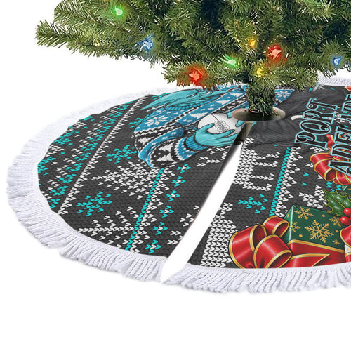 Port Adelaide Football Christmas Tree Skirt Australian Football Mascot - Ugly Xmas Pattern Festive