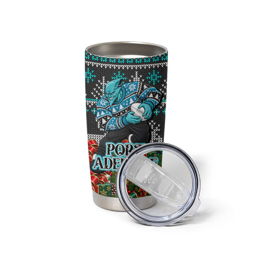 Personalized Port Adelaide Football Christmas Tumbler Cup Australian Football Mascot - Ugly Xmas Pattern Festive