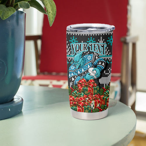 Personalized Port Adelaide Football Christmas Tumbler Cup Australian Football Mascot - Ugly Xmas Pattern Festive