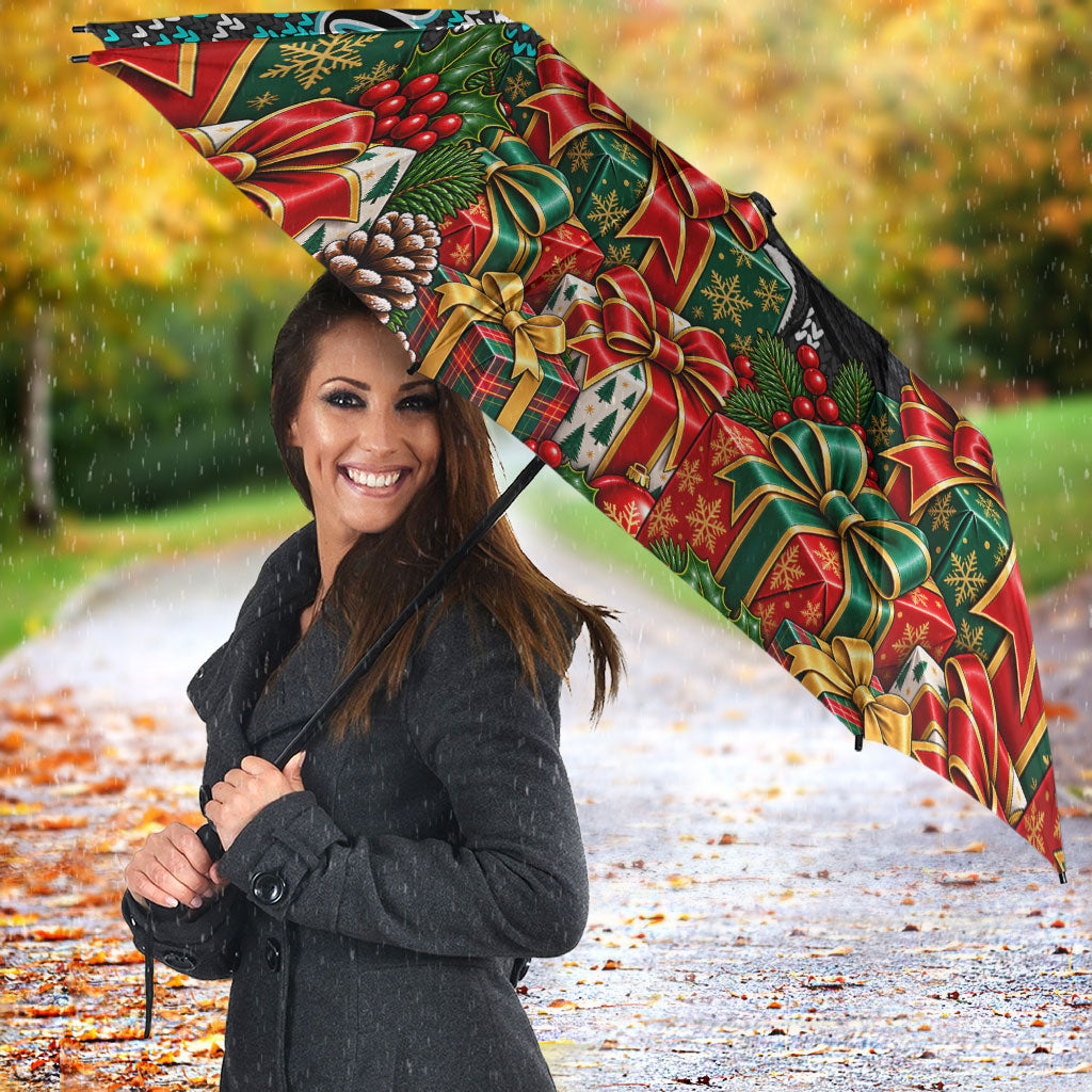 Personalized Port Adelaide Football Christmas Umbrella Australian Football Mascot - Ugly Xmas Pattern Festive