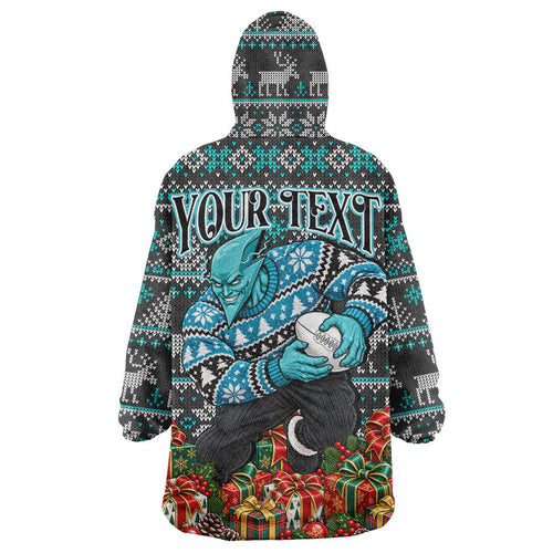 Personalized Port Adelaide Football Christmas Wearable Blanket Hoodie Australian Football Mascot - Ugly Xmas Pattern Festive