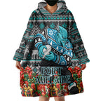 Personalized Port Adelaide Football Christmas Wearable Blanket Hoodie Australian Football Mascot - Ugly Xmas Pattern Festive