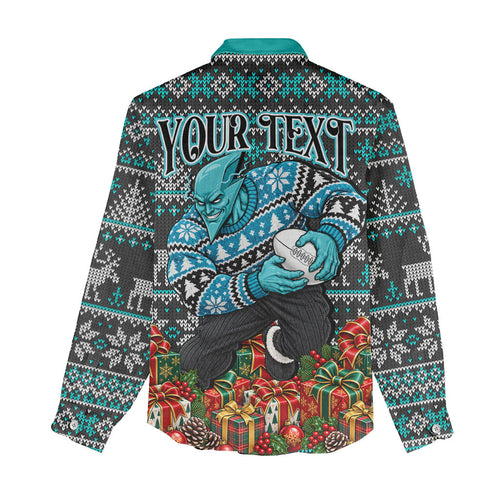 Personalized Port Adelaide Football Christmas Women Casual Shirt Australian Football Mascot - Ugly Xmas Pattern Festive