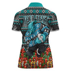 Personalized Port Adelaide Football Christmas Women Polo Shirt Australian Football Mascot - Ugly Xmas Pattern Festive