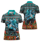 Personalized Port Adelaide Football Christmas Women Polo Shirt Australian Football Mascot - Ugly Xmas Pattern Festive