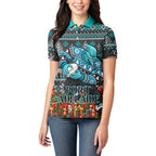 Personalized Port Adelaide Football Christmas Women Polo Shirt Australian Football Mascot - Ugly Xmas Pattern Festive