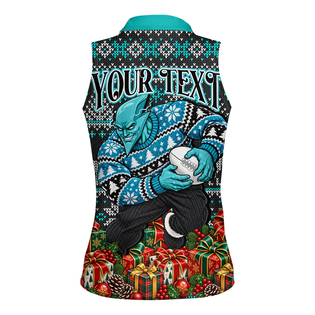 Personalized Port Adelaide Football Christmas Women Sleeveless Polo Shirt Australian Football Mascot - Ugly Xmas Pattern Festive