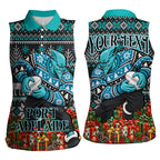 Personalized Port Adelaide Football Christmas Women Sleeveless Polo Shirt Australian Football Mascot - Ugly Xmas Pattern Festive