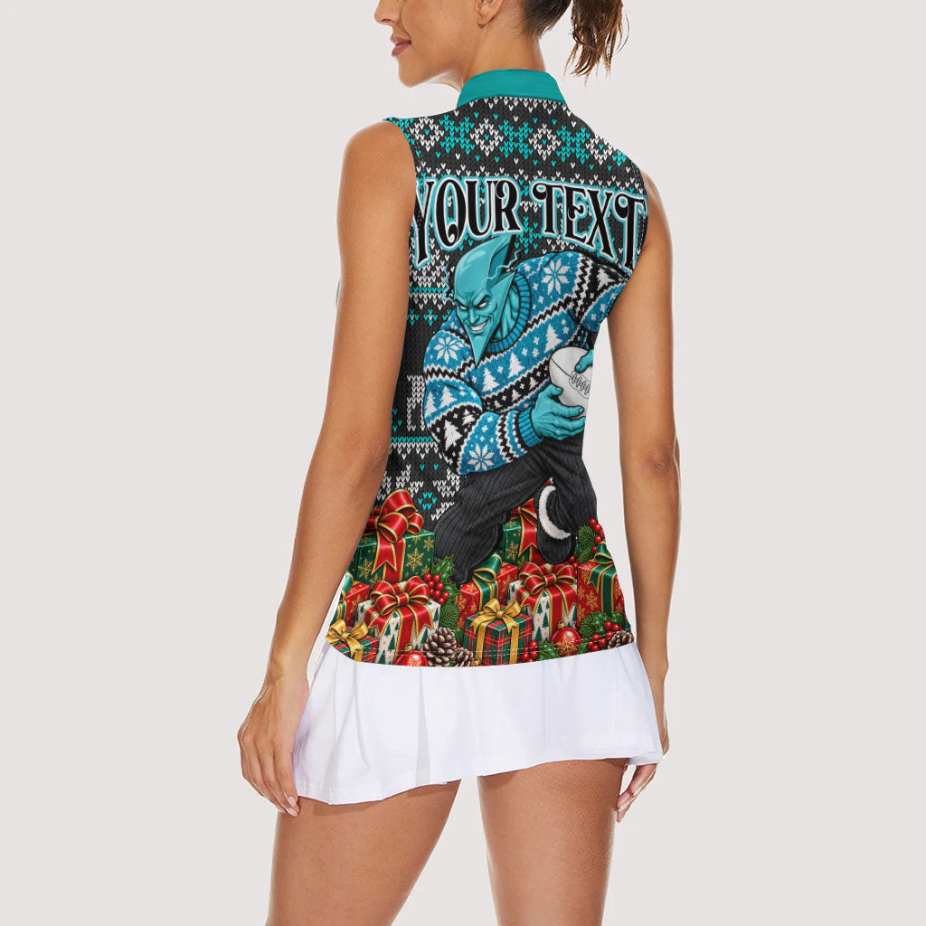 Personalized Port Adelaide Football Christmas Women Sleeveless Polo Shirt Australian Football Mascot - Ugly Xmas Pattern Festive