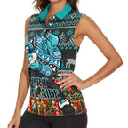 Personalized Port Adelaide Football Christmas Women Sleeveless Polo Shirt Australian Football Mascot - Ugly Xmas Pattern Festive