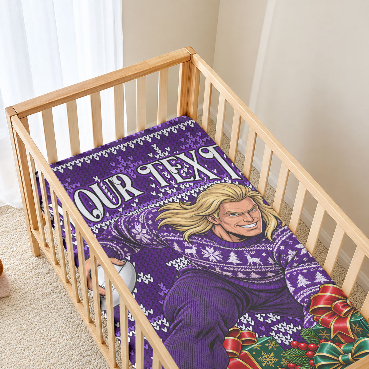 Personalized Dockers Football Christmas Baby Bed Cover Australian Football Mascot - Ugly Xmas Pattern Festive