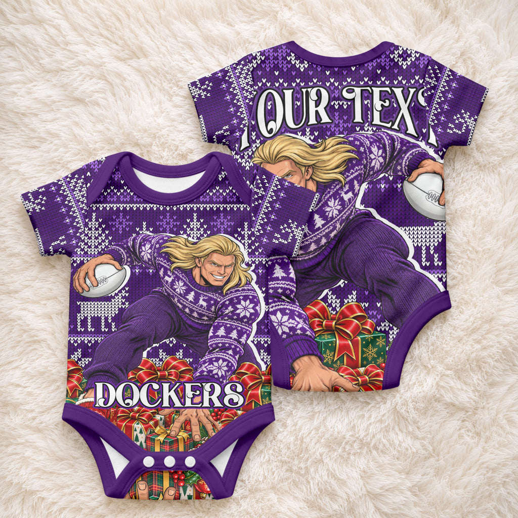 Personalized Dockers Football Christmas Baby Onesie Australian Football Mascot - Ugly Xmas Pattern Festive