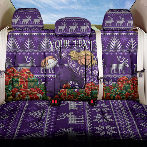 Personalized Dockers Football Christmas Back Car Seat Cover Australian Football Mascot - Ugly Xmas Pattern Festive