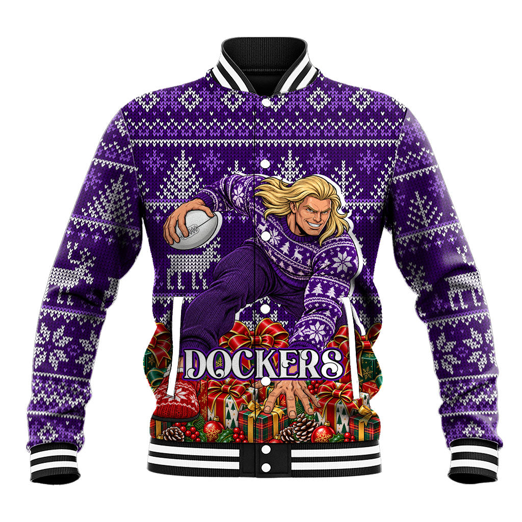 Personalized Dockers Football Christmas Baseball Jacket Australian Football Mascot - Ugly Xmas Pattern Festive