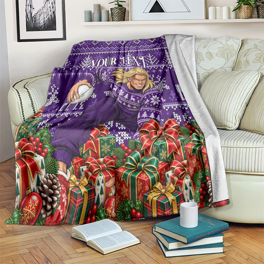 Personalized Dockers Football Christmas Blanket Australian Football Mascot - Ugly Xmas Pattern Festive