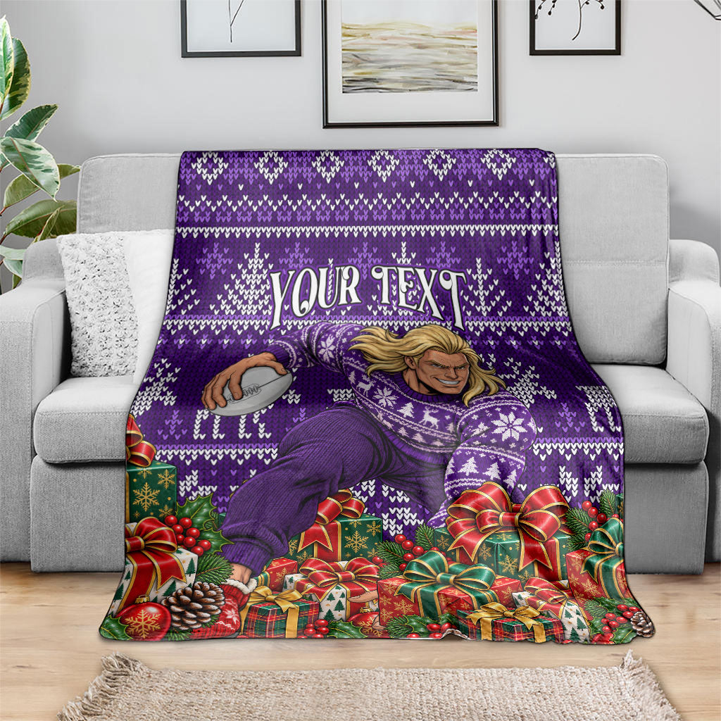 Personalized Dockers Football Christmas Blanket Australian Football Mascot - Ugly Xmas Pattern Festive