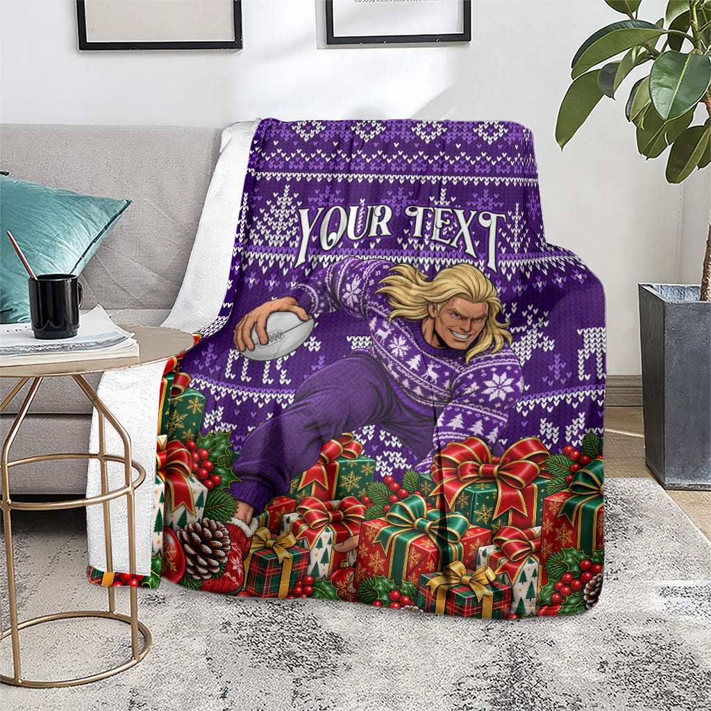 Personalized Dockers Football Christmas Blanket Australian Football Mascot - Ugly Xmas Pattern Festive