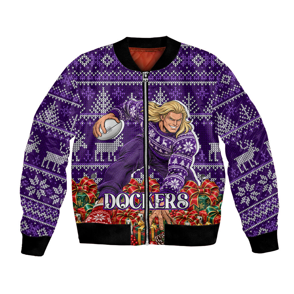Personalized Dockers Football Christmas Bomber Jacket Australian Football Mascot - Ugly Xmas Pattern Festive