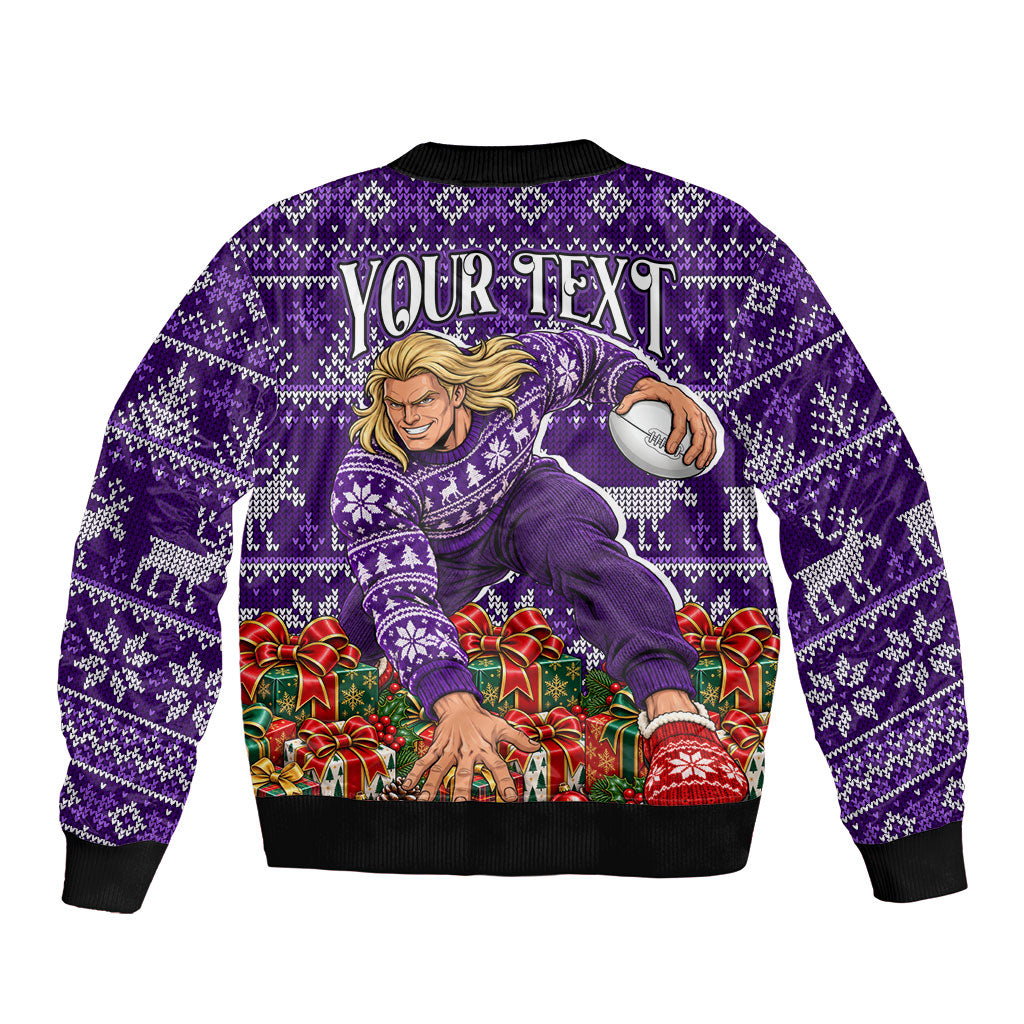 Personalized Dockers Football Christmas Bomber Jacket Australian Football Mascot - Ugly Xmas Pattern Festive