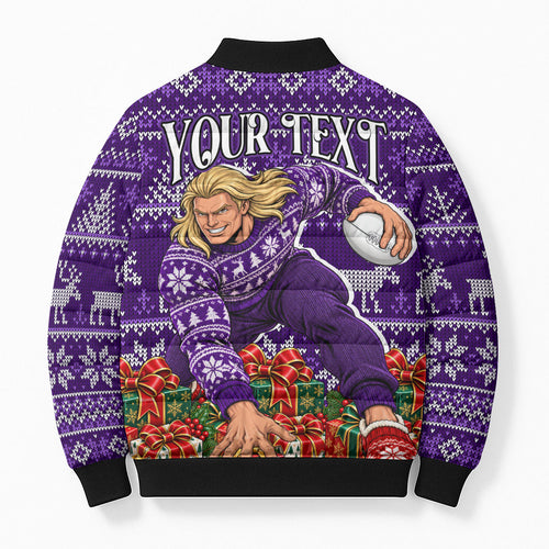 Personalized Dockers Football Christmas Bomber Puffer Jacket Australian Football Mascot - Ugly Xmas Pattern Festive