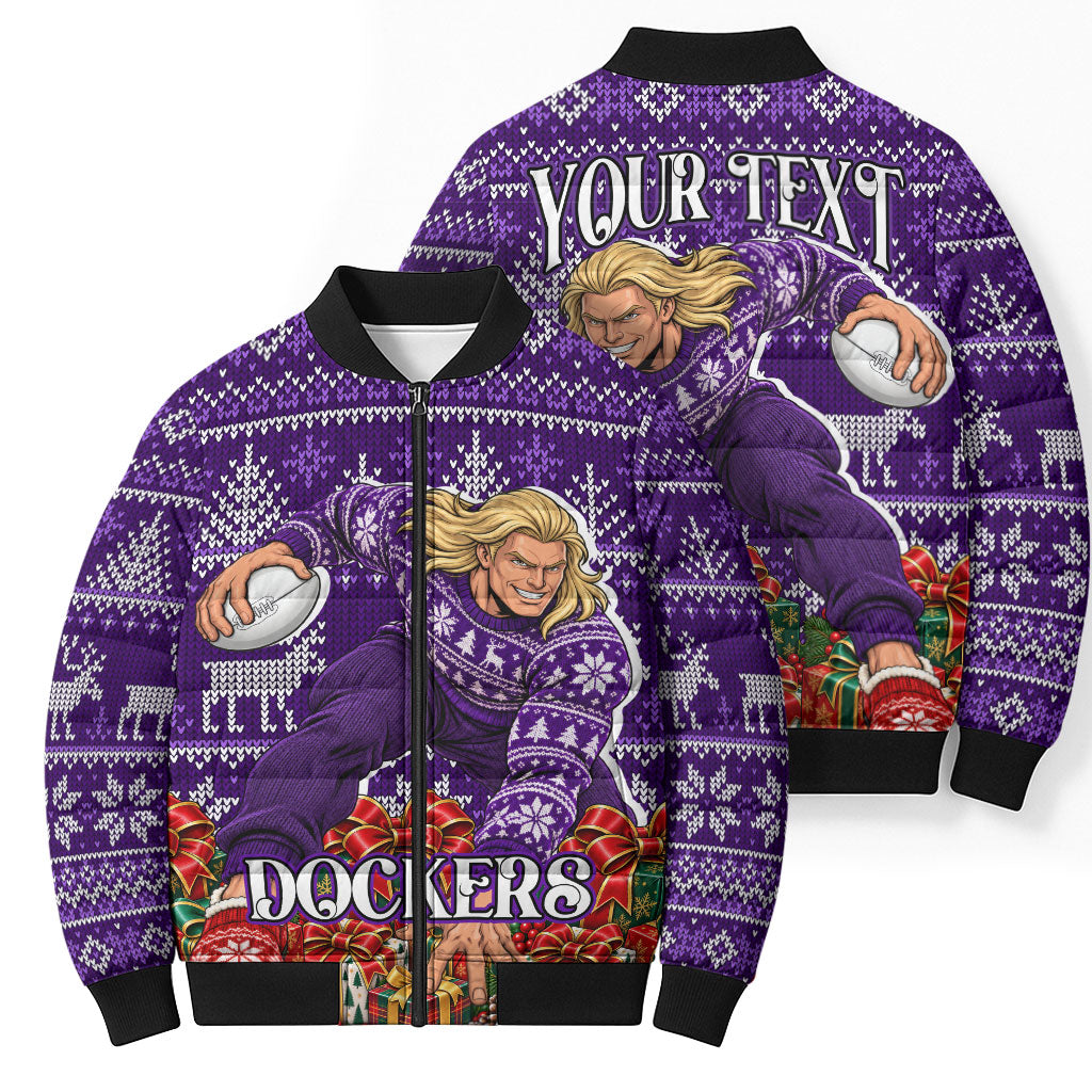 Personalized Dockers Football Christmas Bomber Puffer Jacket Australian Football Mascot - Ugly Xmas Pattern Festive