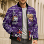 Personalized Dockers Football Christmas Bomber Puffer Jacket Australian Football Mascot - Ugly Xmas Pattern Festive