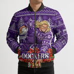 Personalized Dockers Football Christmas Bomber Puffer Jacket Australian Football Mascot - Ugly Xmas Pattern Festive