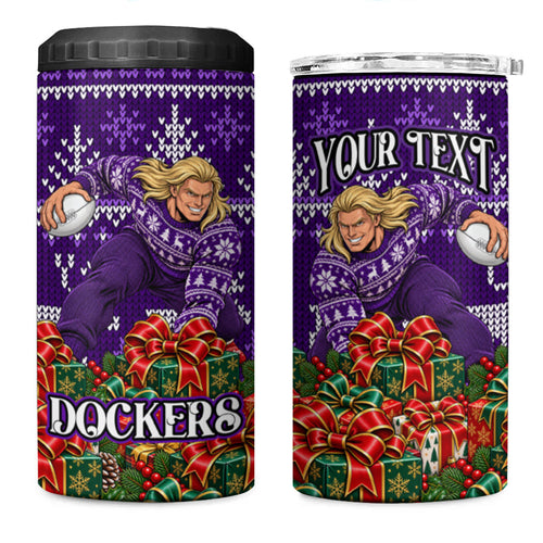 Personalized Dockers Football Christmas 4 in 1 Can Cooler Tumbler Australian Football Mascot - Ugly Xmas Pattern Festive