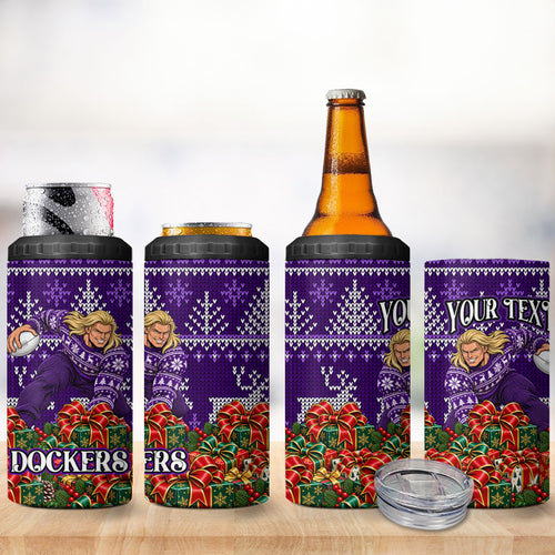 Personalized Dockers Football Christmas 4 in 1 Can Cooler Tumbler Australian Football Mascot - Ugly Xmas Pattern Festive