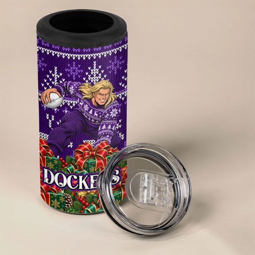Personalized Dockers Football Christmas 4 in 1 Can Cooler Tumbler Australian Football Mascot - Ugly Xmas Pattern Festive