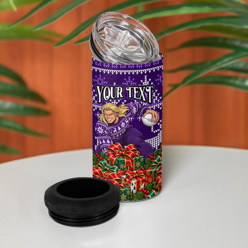 Personalized Dockers Football Christmas 4 in 1 Can Cooler Tumbler Australian Football Mascot - Ugly Xmas Pattern Festive