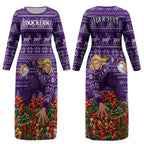 Personalized Dockers Football Christmas Couples Matching Long Sleeve Bodycon Dress and Hawaiian Shirt Australian Football Mascot - Ugly Xmas Pattern Festive