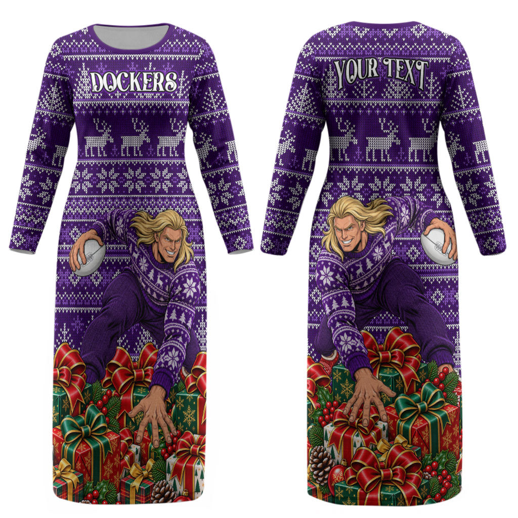 Personalized Dockers Football Christmas Couples Matching Long Sleeve Bodycon Dress and Hawaiian Shirt Australian Football Mascot - Ugly Xmas Pattern Festive