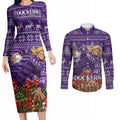 Personalized Dockers Football Christmas Couples Matching Long Sleeve Bodycon Dress and Long Sleeve Button Shirt Australian Football Mascot - Ugly Xmas Pattern Festive