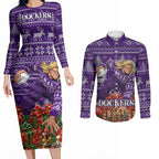 Personalized Dockers Football Christmas Couples Matching Long Sleeve Bodycon Dress and Long Sleeve Button Shirt Australian Football Mascot - Ugly Xmas Pattern Festive