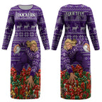 Personalized Dockers Football Christmas Couples Matching Long Sleeve Bodycon Dress and Long Sleeve Button Shirt Australian Football Mascot - Ugly Xmas Pattern Festive