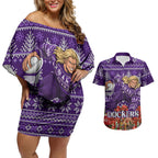 Personalized Dockers Football Christmas Couples Matching Off Shoulder Short Dress and Hawaiian Shirt Australian Football Mascot - Ugly Xmas Pattern Festive