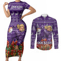 Personalized Dockers Football Christmas Couples Matching Short Sleeve Bodycon Dress and Long Sleeve Button Shirt Australian Football Mascot - Ugly Xmas Pattern Festive