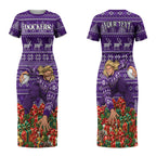 Personalized Dockers Football Christmas Couples Matching Short Sleeve Bodycon Dress and Long Sleeve Button Shirt Australian Football Mascot - Ugly Xmas Pattern Festive