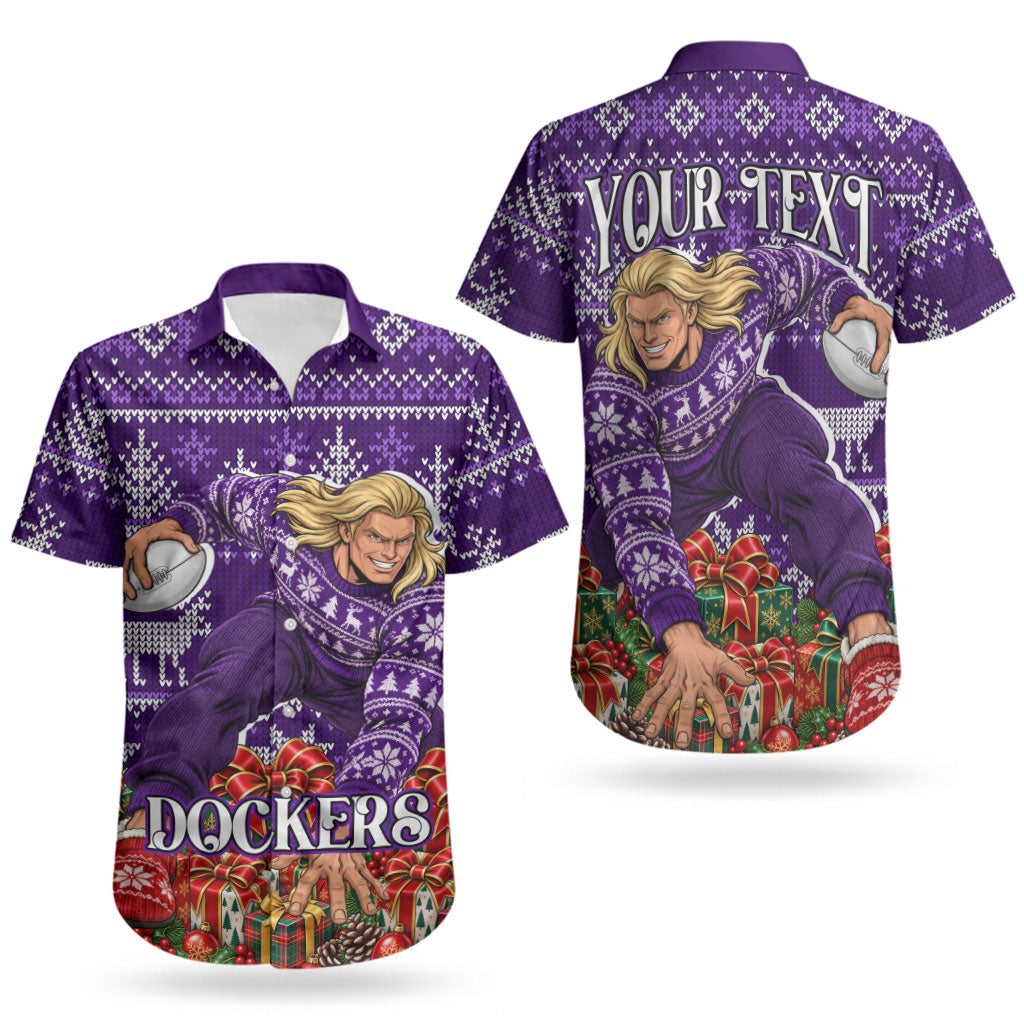 Personalized Dockers Football Christmas Couples Matching Tank Maxi Dress and Hawaiian Shirt Australian Football Mascot - Ugly Xmas Pattern Festive