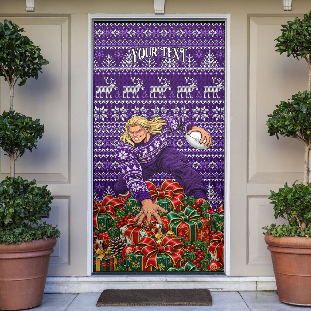 Personalized Dockers Football Christmas Door Cover Australian Football Mascot - Ugly Xmas Pattern Festive