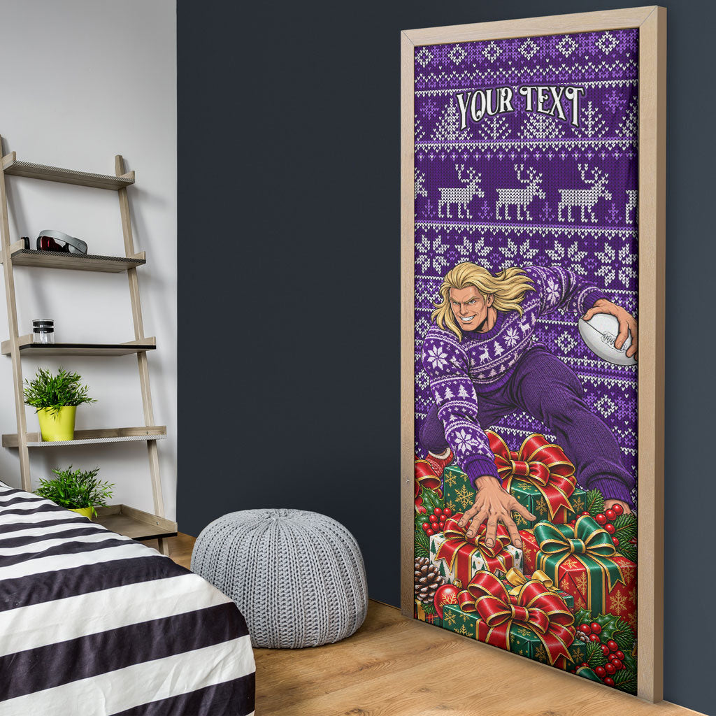Personalized Dockers Football Christmas Door Cover Australian Football Mascot - Ugly Xmas Pattern Festive