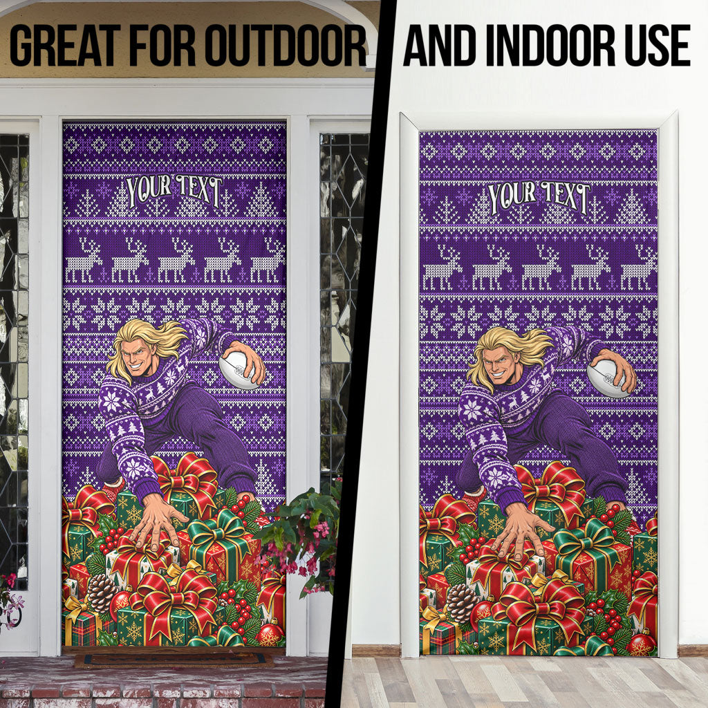 Personalized Dockers Football Christmas Door Cover Australian Football Mascot - Ugly Xmas Pattern Festive