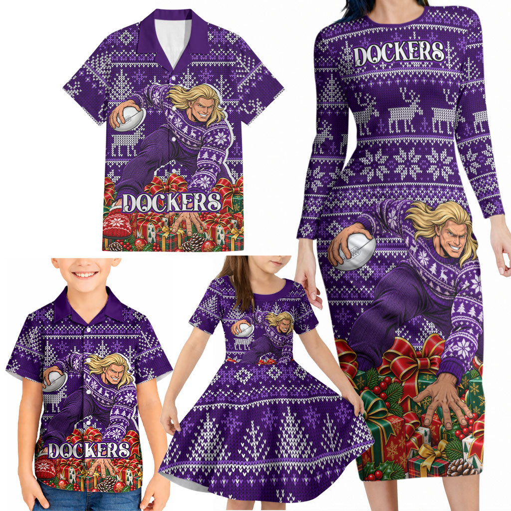 Personalized Dockers Football Christmas Family Matching Long Sleeve Bodycon Dress and Hawaiian Shirt Australian Football Mascot - Ugly Xmas Pattern Festive