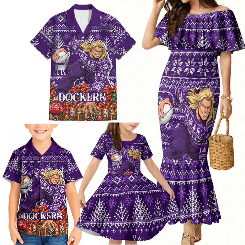 Personalized Dockers Football Christmas Family Matching Mermaid Dress and Hawaiian Shirt Australian Football Mascot - Ugly Xmas Pattern Festive