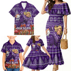 Personalized Dockers Football Christmas Family Matching Mermaid Dress and Hawaiian Shirt Australian Football Mascot - Ugly Xmas Pattern Festive