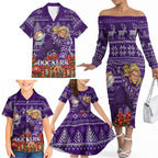 Personalized Dockers Football Christmas Family Matching Off The Shoulder Long Sleeve Dress and Hawaiian Shirt Australian Football Mascot - Ugly Xmas Pattern Festive
